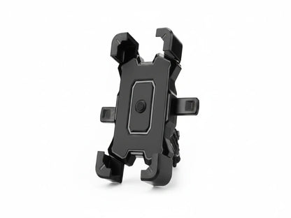A black rugged phone mount or clip accessory with a central screw fastener and side adjustment tabs, shown on a plain white background.